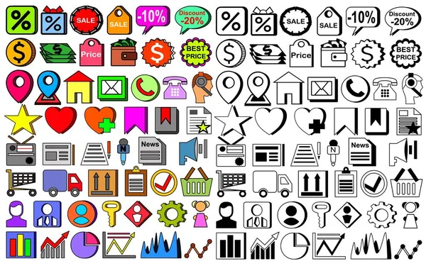 Web Simgeleri Ayarlayın. 100 pc (Renk, Siyah&Beyaz), %100 vektör. Herhangi bir boyuta yeniden boyutlandırın. Kolay renk değişikliği. Mobil ve web uygulamaları için tasarım öğeleri.