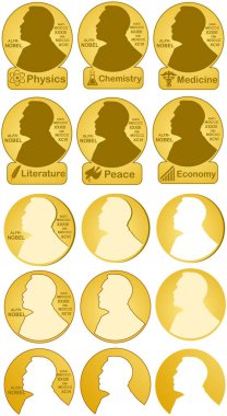 Nobel prizes in Physics, Chemistry, Medicine, Literature, Economic, Peace. clipart