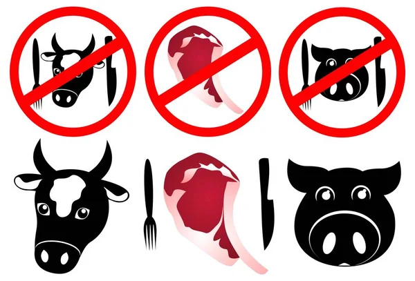 Et Yasak İşaretler. İnek ve domuz siluetleri.