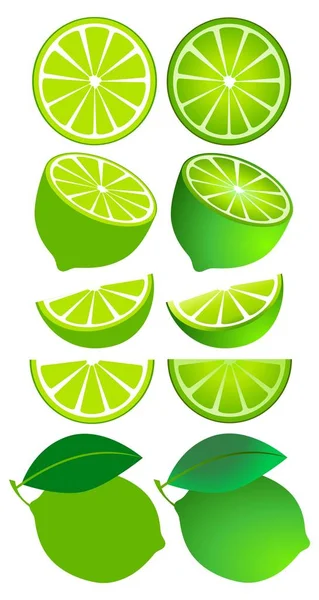 Beyaz Arka Plan Üzerine İzole Meyve Kireç Seti