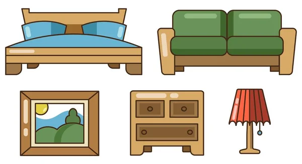 Beyaz arka plan üzerinde Mobilya lı Renk Simgesi Seti