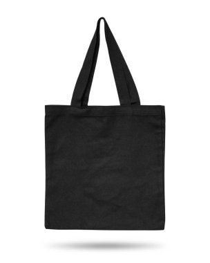 Siyah kumaş çanta beyaz arka plan üzerinde izole. Tasarımınız için bez çanta. Geri dönüştürülmüş malzeme. Kırpma yolları nesnesi.