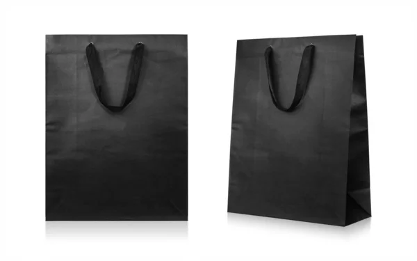 Χάρτινες Σακούλες Απομονωμένες Λευκό Φόντο Μαύρη Τσάντα Για Ψώνια Διαδρομή — Φωτογραφία Αρχείου
