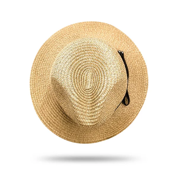 Straw Hat Isolated White Background Panama Hat Style Black Ribbon — Stock Photo, Image