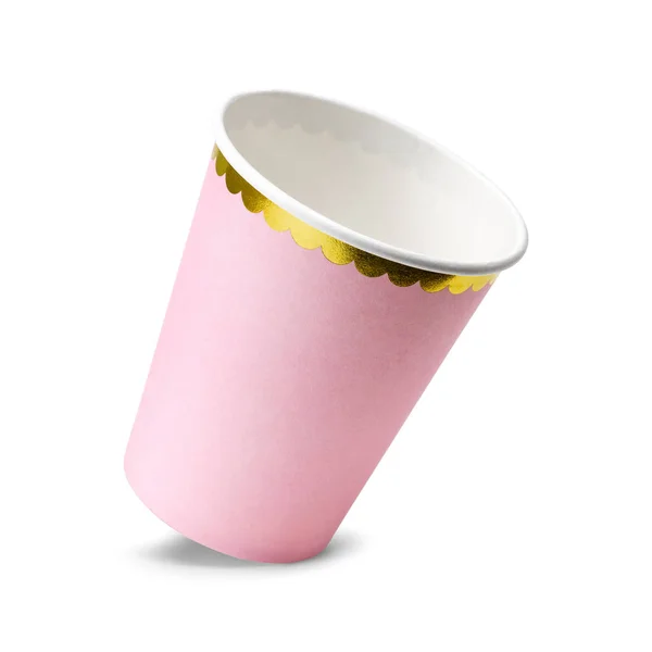 白い背景に隔離されたピンクのパーティーカップ あなたのデザインのための紙コップやブランクのマグカップ クリッピング — ストック写真