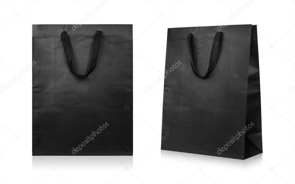 Paper bags isolated on white background. Black shopping bag. ( Clipping path )
