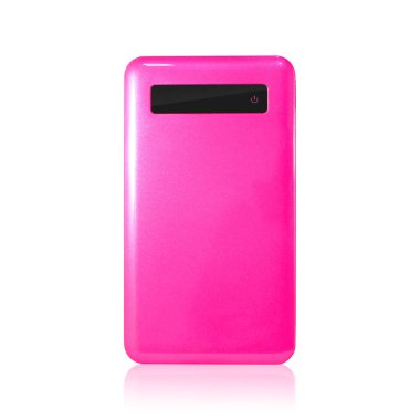 Güç bankası beyaz arka planda izole edilmiş. Tasarım için boş şarj cihazı. Kırpma yolları nesnesi.