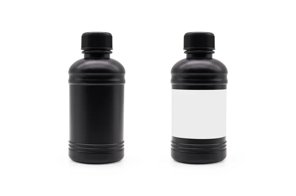 Bottiglia Plastica Nera Coperchio Nero Sfondo Isolato Con Percorso Ritaglio — Foto Stock