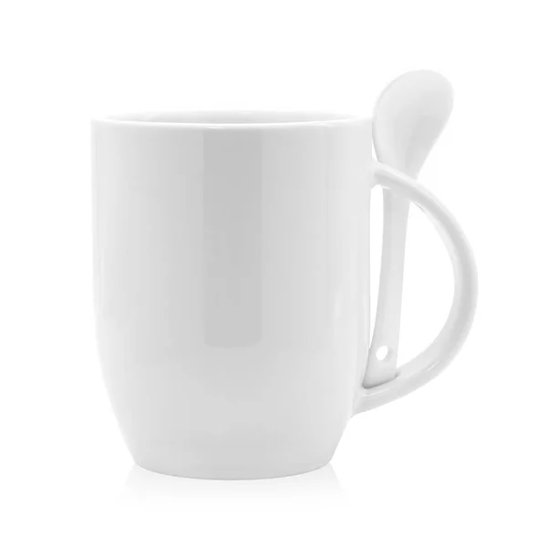 Κενή Κούπα Καφέ Και Κουτάλι Απομονωμένη Λευκό Φόντο Αδειο Φλιτζάνι — Φωτογραφία Αρχείου