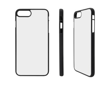 Kırpma yolu ile izole arka plan üzerinde siyah akıllı telefon durumda. Tasarım için boş mobil sahte veya koruyucu.