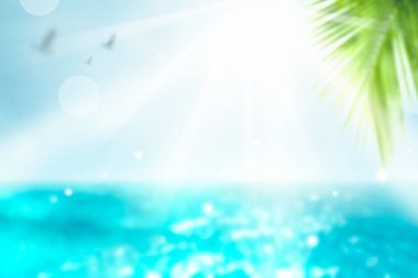 Canlı Yaz arka plan. Bulanık Palmiye ve tropikal plaj bokeh arka plan. Tatil süresi.