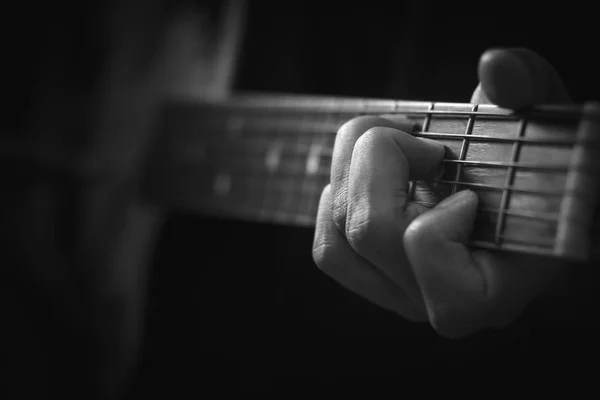 Close up of hand playing acoustic guitar background.