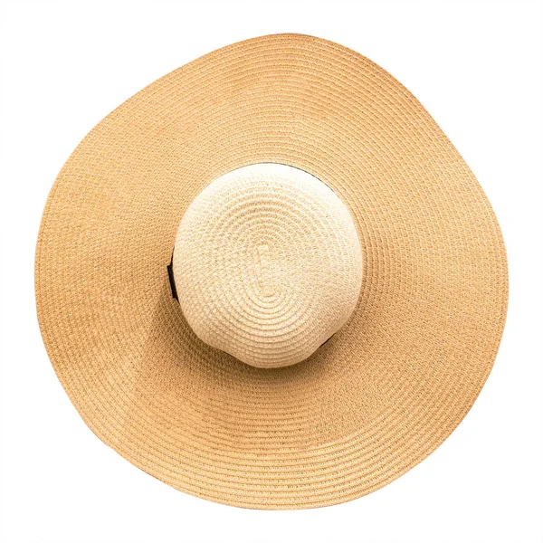 Chapéu Palha Com Fita Isolada Sobre Fundo Branco Vista Superior — Fotografia de Stock