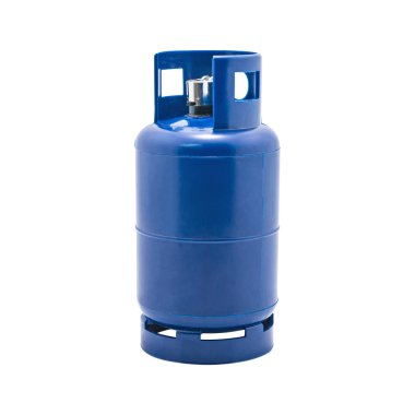 Beyaz arka planda izole edilmiş çakmak tutuculu gaz tankı. Lpg Gaz şişesi. ( Kırpma yolu )