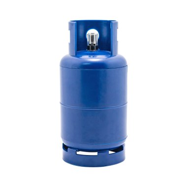 Beyaz arka planda izole edilmiş çakmak tutuculu gaz tankı. Lpg Gaz şişesi. ( Kırpma yolu )