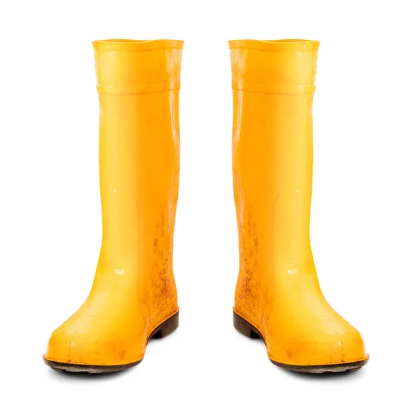 Yellow Rubber Boots Isolated White Background Worker Boots Clipping Path — 스톡 사진