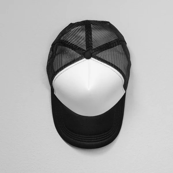 White Caps Black Nets Cement Background Top View Angle Baseball — 스톡 사진