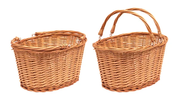 Wicker Basket Isolated White Background Picnic Container Made Wood Material — 스톡 사진