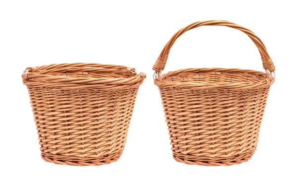 Wicker Korg Isolerad Vit Bakgrund Picknick Behållare Trä Material — Stockfoto