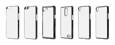 Kırpma yolu ile izole arka plan üzerinde Telefon durumda. Montaj veya tasarımınız için mobil kapak.