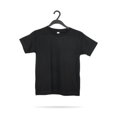 Siyah moda gömlek ve kırpma yolu ile izole arka plan daire boyun tarzı. Genç veya çocuk için boş pamuk üniforma.