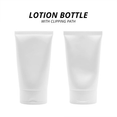 Boş losyon paketi beyaz arka plan üzerinde izole. Tasarım için cilt bakımı ürün tüpü. ( Kırpma yolu )