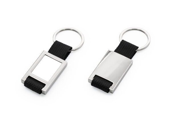 Steel key ring isolated on white background. Blank key chain for your design. ( Clipping path or cut out object for montage ) Can put text, image, and logo.