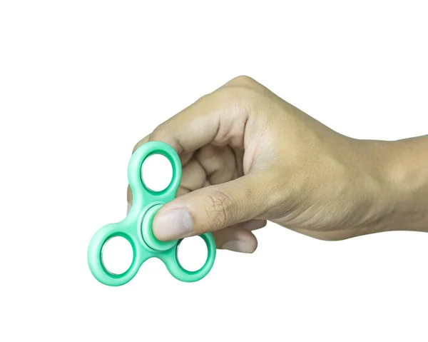 Mano Sosteniendo Fidget Spinner Aislado Sobre Fondo Blanco Juguete Para — Foto de Stock