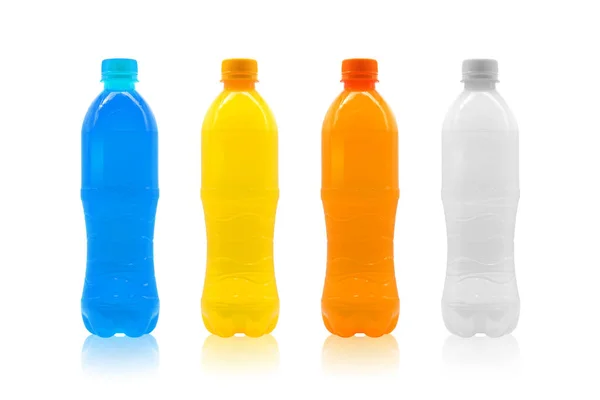 Kleurrijke Plastic Fles Geïsoleerd Witte Achtergrond Sjabloon Van Water Drank — Stockfoto