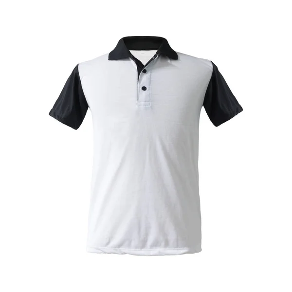 A twotone polo shirt black sleeve and collar on isolated background with clipping path. Fashion apparel in blank tk textile for your design.