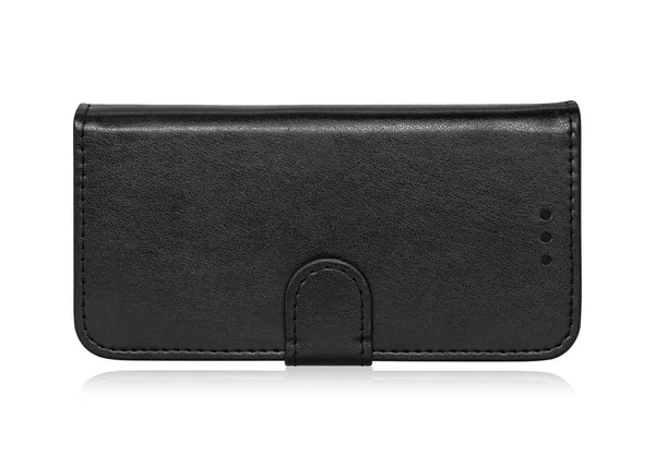 白い背景に隔離された革の携帯電話のカバー デザイン用のブラックフォンケース クリッピング — ストック写真
