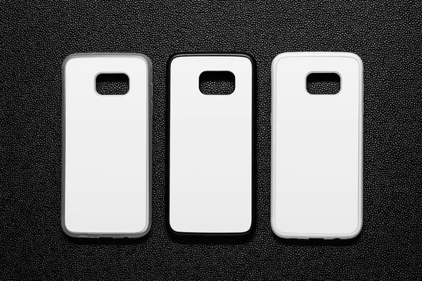 Blankt Telefon Fodral Mörk Läder Bakgrund Mall För Smartphone Case — Stockfoto