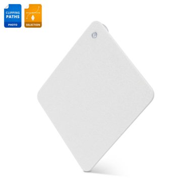 Beyaz arka planda izole edilmiş boş araba tabelası. Tasarımınız için kare etiket. Kırpma yolları nesnesi.