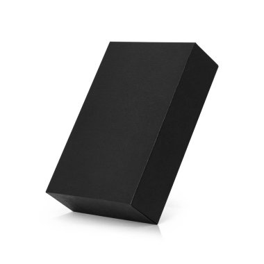 Siyah kutu beyaz arka planda izole edilmiş. Tasarımınız için koyu renk ürün paketi. Kırpma yolları nesne. ( Dikdörtgen şekli )