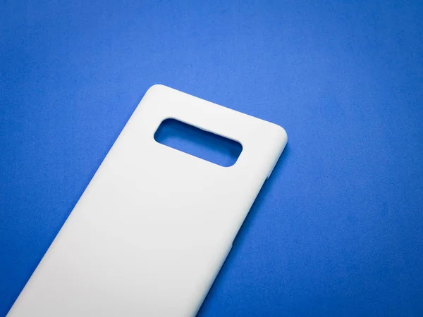 Caixa Móvel Branco Fundo Azul Capa Telefone Inteligente Para Seu — Fotografia de Stock