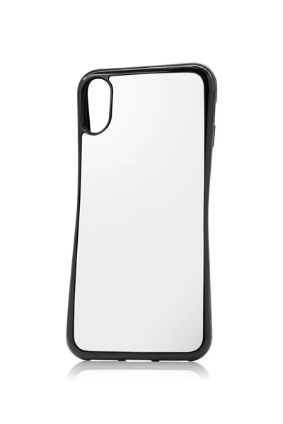 Black mobile cover isolated on white background. Squeeze phone case made form rubber and white surface. ( Clipping paths )