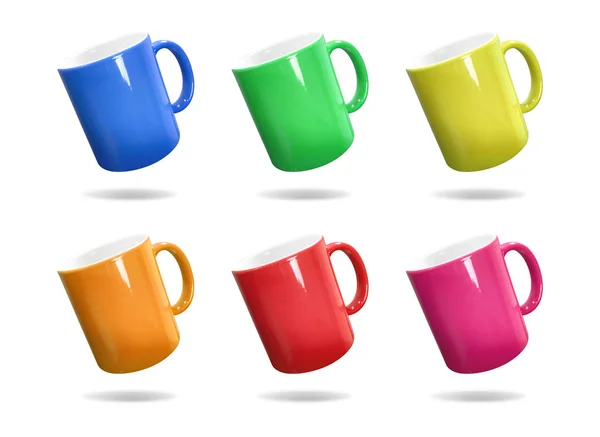 Tasses Colorées Sur Fond Isolé Avec Chemin Coupe Tasse Café — Photo