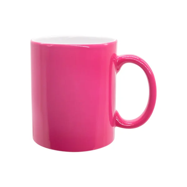 クリッピングパスを持つ孤立した背景にピンクのマグカップ モンタージュまたはデザインのためのセラミックコーヒーカップ — ストック写真