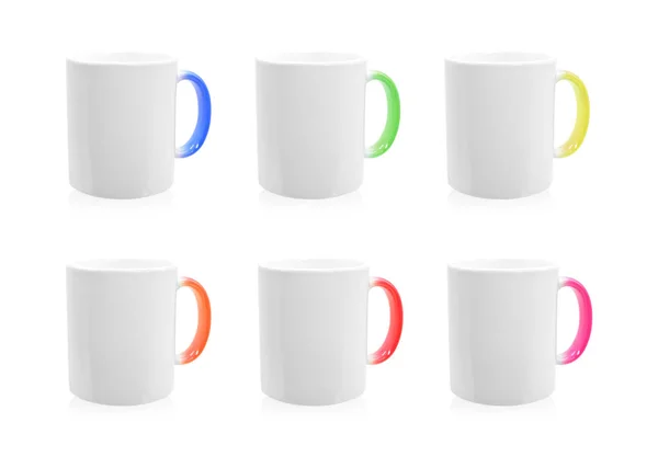 Colorful Mugs Isolated Background Clipping Path Ceramic Coffee Cup Montage — Stock Photo, Image