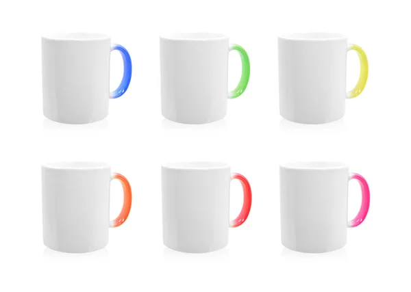 Tasses Colorées Sur Fond Isolé Avec Chemin Coupe Tasse Café — Photo