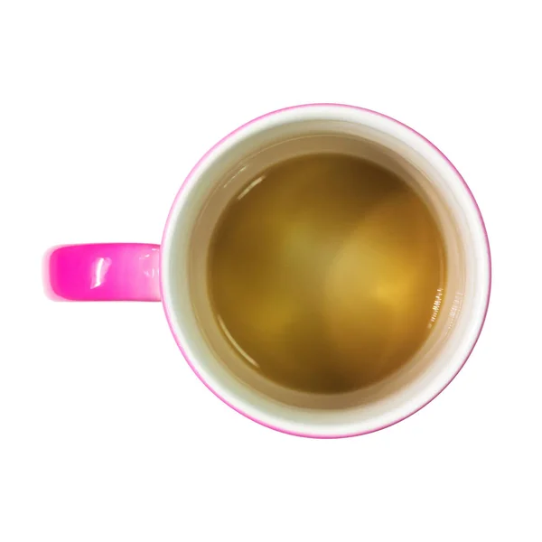 クリッピングパスを持つ孤立した背景上のコーヒーカップのトップビュー モンタージュやデザインのためのピンクのラテマグ — ストック写真