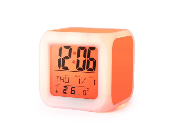 Relógio Alarme Led Isolado Fundo Branco Exposição Digital Estilo Moderno — Fotografia de Stock
