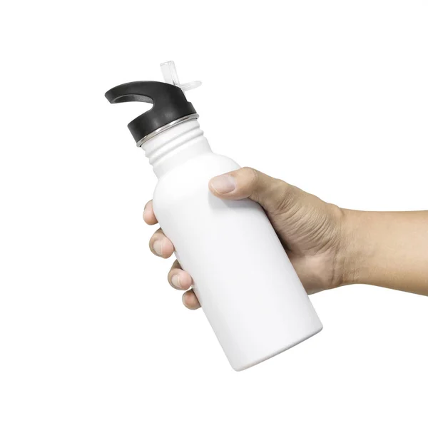 Metallische Flasche Und Kunststoffrohr Isoliert Auf Weißem Hintergrund Vorlage Der — Stockfoto