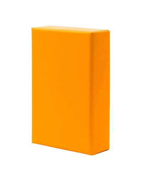 白い背景に分離された空白のボックス あなたのデザインのためのオレンジ色の製品パッケージ クリッピング オブジェクト 長方形の形状 — ストック写真