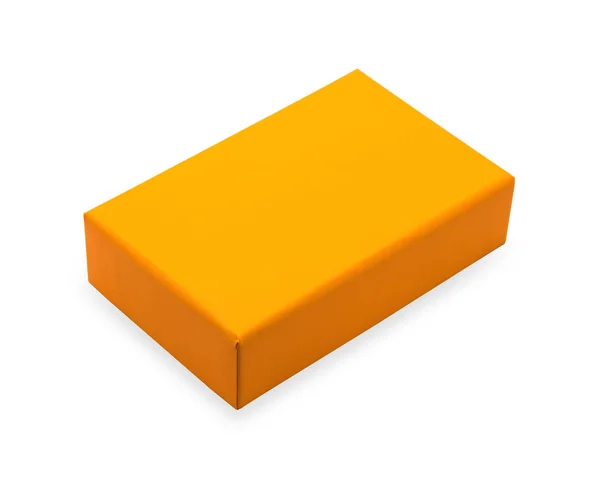 白い背景に分離された空白のボックス あなたのデザインのためのオレンジ色の製品パッケージ クリッピング オブジェクト 長方形の形状 — ストック写真