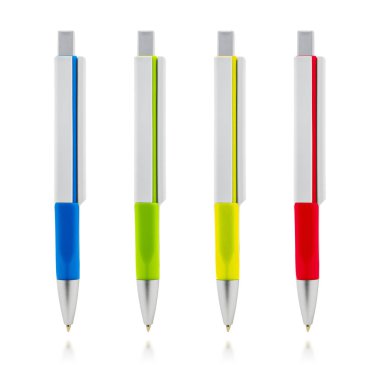 Beyaz arka planda izole renkli kalem. Tasarımınız için tükenmez kalem şablonu.