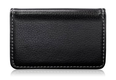 Deri kart tutucu beyaz arka plan üzerinde izole. Tasarımınız için deri cüzdan şablonu. ( Kırpma yolu )