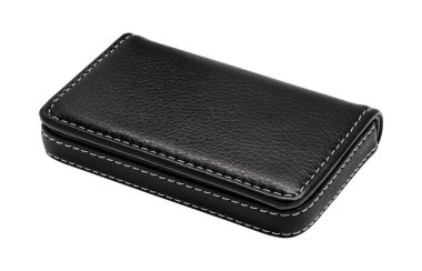 Deri kart tutucu beyaz arka plan üzerinde izole. Tasarımınız için deri cüzdan şablonu. ( Kırpma yolu )