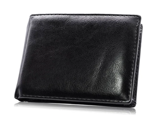 Black Leather Wallet Isolated White Background Leather Purse Keep Your — Stock Photo, Image