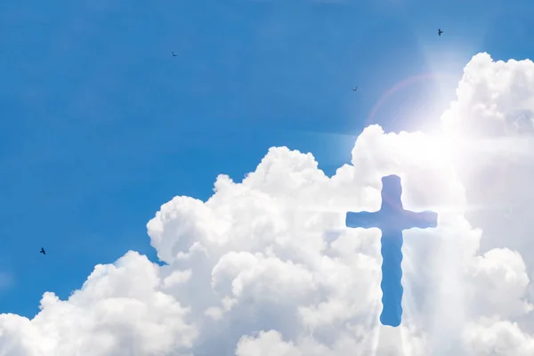 Crucifix Cross Beautiful Sky Sunbeam Holy Cross Jesus Christ Clouds — Stock Photo, Image